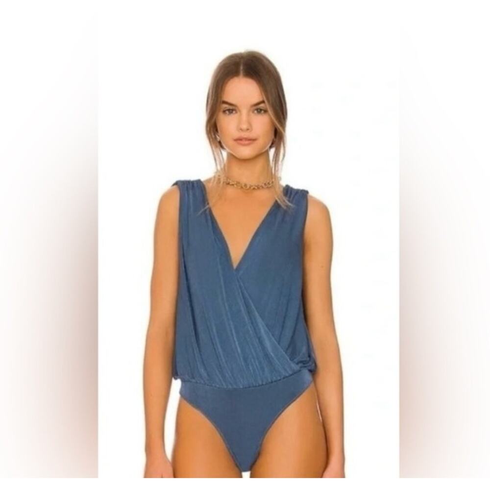 Free People Intimately Night Owl Bodysuit Size XS Blue Draped Sleeveless Top